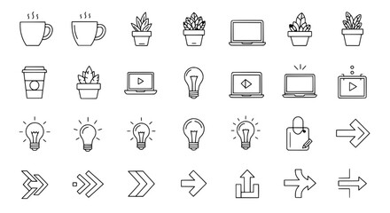 Poster - Vector Icons: A collection of meticulously designed, monochromatic vector icons, offering a comprehensive visual toolkit for various design applications and presentations.