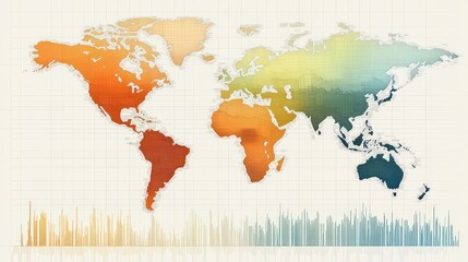 Global Temperature Visualization: A Colorful World Map Displaying Heat Variations Across Continents