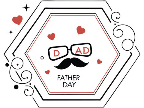 Elegant Father's Day Celebration Card with Mustache, Hearts and Glass