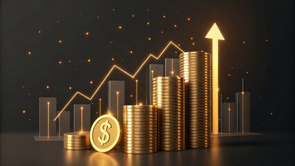 Poster - Golden Ascent: A visually striking image showcases stacks of gold coins, symbolizing wealth and prosperity, paired with an upward-trending graph to represent financial growth and success