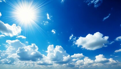 Wall Mural - blue sky with white clouds and sun, clear blue sky sunny clouds background wallpaper