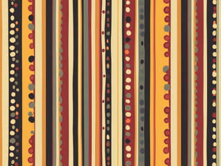 Aufkleber - vibrant pattern featuring vertical stripes in various colors such as red, yellow, black, and beige, with dotted and wavy accents creating lively and dynamic design