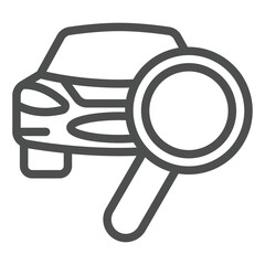 Poster - car with magnifier line icon, car service concept. vector graphics. automobile and magnifying glass,