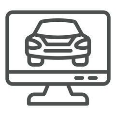 Poster - Monitor screen with passenger car line icon, car service concept. Vector graphics. Automobile inspection display sign on white background, outline style icon for mobile or web design.