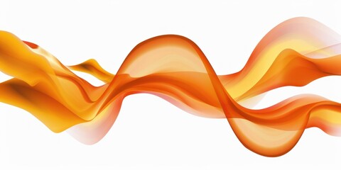 Wall Mural - long horizontal illustration of smooth long fiery orange and yellow wavy ribbon, isolated on white b