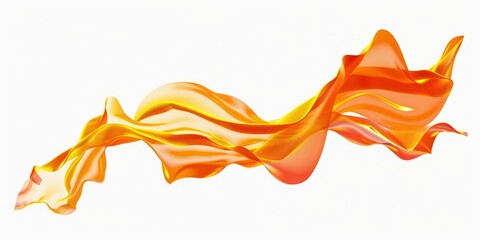 Wall Mural - long horizontal illustration of smooth long fiery orange and yellow wavy ribbon, isolated on white b