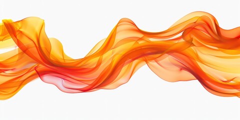 Wall Mural - long horizontal illustration of long fiery orange and yellow wavy ribbon, isolated on white backgrou