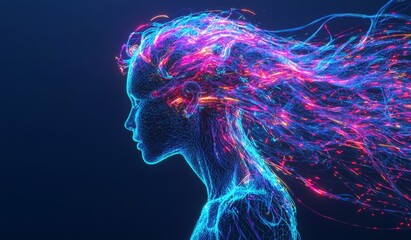 Poster - Stunning Hologram Representation of a Human Body Constructed from Light and Energy Patterns