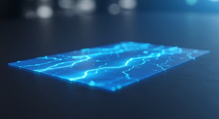 Aufkleber - Abstract blue lightning on a glass surface with dark background
