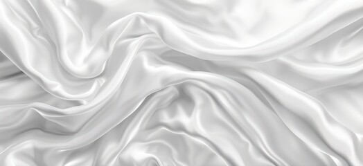 Poster - Abstract canvas white cloth fabric fold and flow ripple wavy texture horizontal illustration.