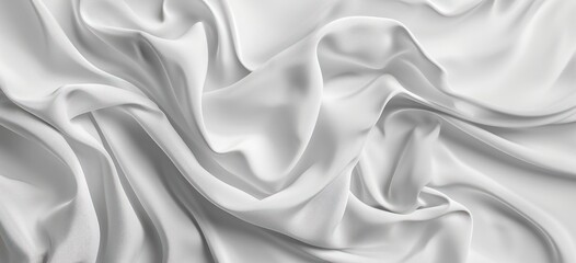 Poster - Abstract white cloth fabric fold and flow ripple wavy texture horizontal illustration minimalist.