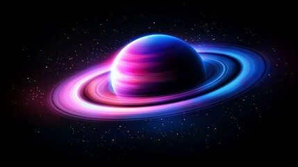Wall Mural - A vibrant digital depiction of a planet with colorful rings set against a starry background, evoking a sense of cosmic wonder.