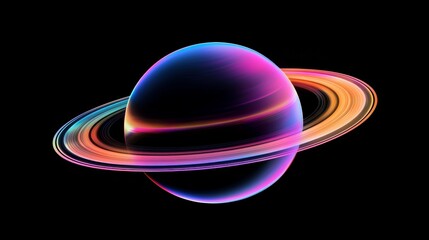 Wall Mural - A colorful depiction of a planet resembling Saturn, featuring vibrant rings and a black background.