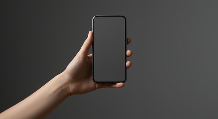 Poster - Woman holds smartphone with blank screen for mockup display