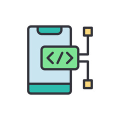 Mobile programming colored icons, minimalist vector illustration ,simple transparent graphic element .Isolated on white background