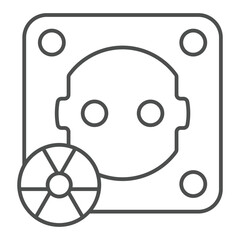 Poster - Electrical euro socket thin line icon, atomic energy concept. Vector graphics. Socket with radioactivity seal sign on white background, outline style icon for mobile or web design.