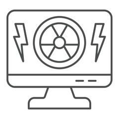 Poster - monitor screen and radiation seal thin line icon, atomic energy concept. vector graphics. display, r