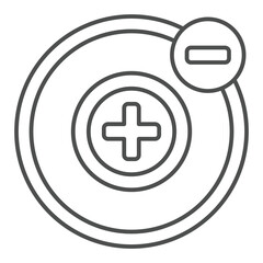 Poster - rotation around positive atom thin line icon, atomic energy concept. vector graphics. plus and minus