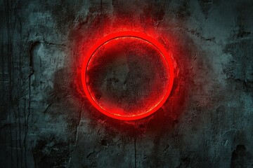 Aufkleber - Glowing red circular neon light on a textured dark wall