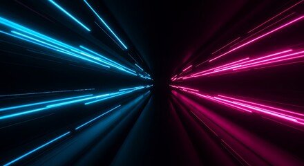 Poster - Futuristic Speed Motion with Blue and Pink Neon Lights Streaking Across