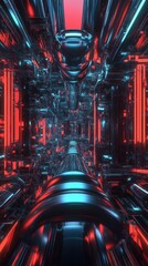 Aufkleber - Futuristic corridor with glowing pipes and reflections