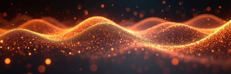 Poster - Abstract digital wave background with glowing orange dots. Futuristic design, tech innovation, network, technology, finance, market, investment, global business, data, connection, modern concept.
