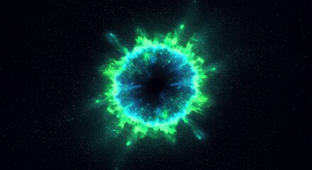 Poster - Green and Blue Energy Explosion in Space Creates a Portal Effect