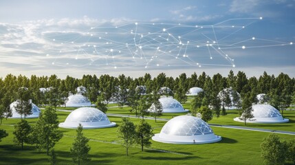 Poster - A D rendering of a global digital communication hub with AI-powered connections.