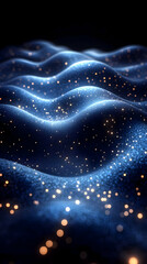 Poster - Abstract Blue Waves With Golden Particles