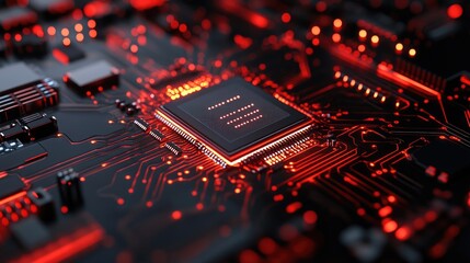 Poster - a close-up of an advanced microchip embedded in futuristic technology.