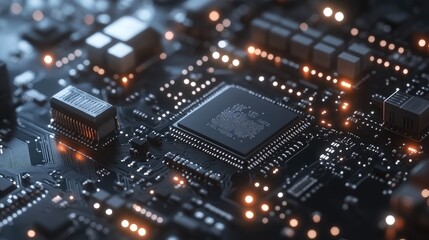 Poster - a close-up of an advanced microchip embedded in futuristic technology.