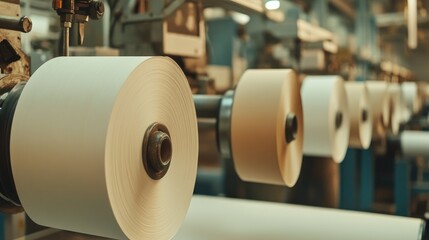 Poster - A close-up of automated machinery pressing and drying paper in a large-scale production facility.