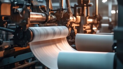 Poster - A close-up of automated machinery pressing and drying paper in a large-scale production facility.