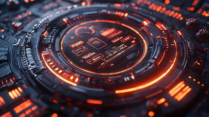 Poster - Close Up Futuristic Interface Design with Red Glowing Circle