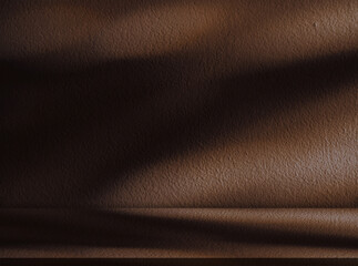 Leinwandbilder - Brown Background Studio with Gradient Light,Shadow on Podium stage for Autumn Product Display Present,Backdrop Dark brown wall texture with abstract sunlight on floor concrete for Winter,Fall season..