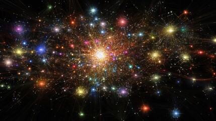 Poster - A digital network visualization with interconnected devices sharing information.