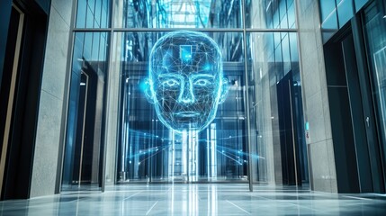 Poster - A futuristic facial recognition system scanning a high-security area.