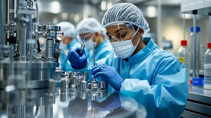 Poster - A diverse group of quality control professionals focuses on inspecting equipment in a clean and organized facility. Their attention to detail ensures optimal performance and safety.