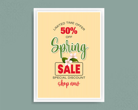 Background, springtime composition design with handwriting texts and flowers with green leaf for spring season, sales and commercial event; Vector illustration.