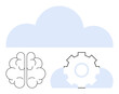 © robu_s - Cloud icon above a brain and gear representing digital collaboration, AI, technology, and innovation. Ideal for tech, AI, cloud services, automation innovation education teamwork. Flat simple