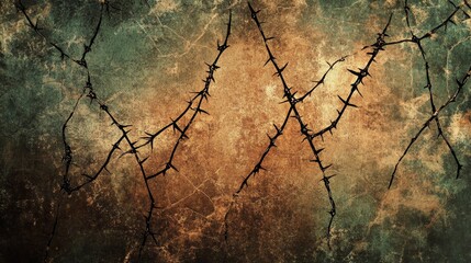 Aufkleber - Textured abstract backdrop with thorny vines in vintage earth tone colors