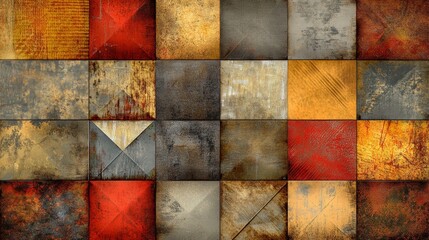 Aufkleber - Detailed patchwork of weathered squares evokes an industrial and urban ambiance