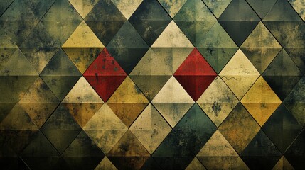 Aufkleber - Grunge Geometric Pattern of Triangles with Red Accents and Distressed Texture