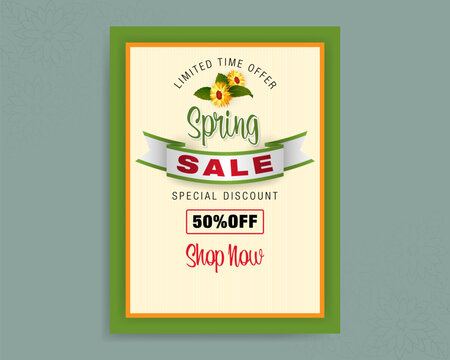 Background, springtime composition design with handwriting texts and flowers with green leaf for spring season, sales and commercial event; Vector illustration.