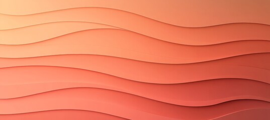 Poster - Abstract Pastel Salmon Pink Papercut Art Background, Modern Soft Elegant 3D Design With Wavy Shadows