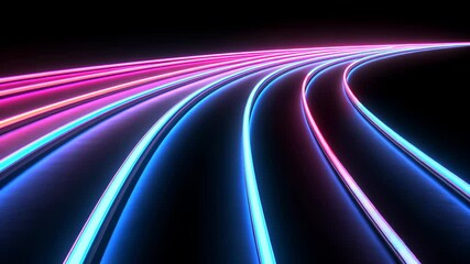 Poster - Light trails curving and glowing, weaving dynamic motion against deep darkness, energy abstract creating visualization background neon, abstract video 4k