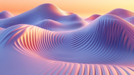 Fototapete - Abstract Landscape, Flowing Lines, Modern Art. Digital Background, Waves, Colorful Design.