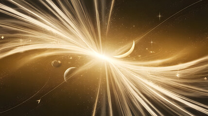 Poster - celestial burst: a cosmic explosion of light and energy radiates outwards, encompassing planets and 