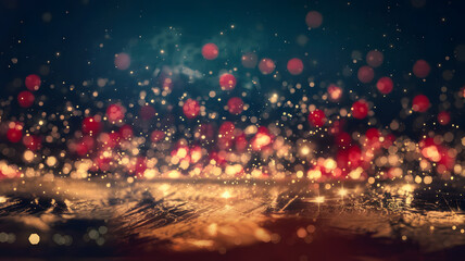 Poster - Glimmering abstract bokeh Lights: Abstract view featuring glittering bokeh lights create a stunning visual spectacle. The vibrant light and color create a festive background.