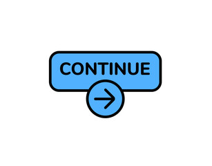 Poster - A blue button features continue text with an arrow symbol, designed for user interface navigation.